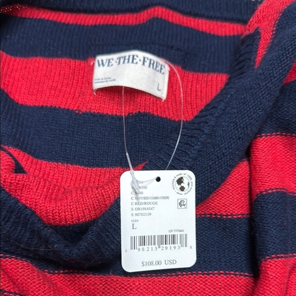 NWT cropped We The Free Bold Red and Navy Striped Sweater - Picture 2 of 2